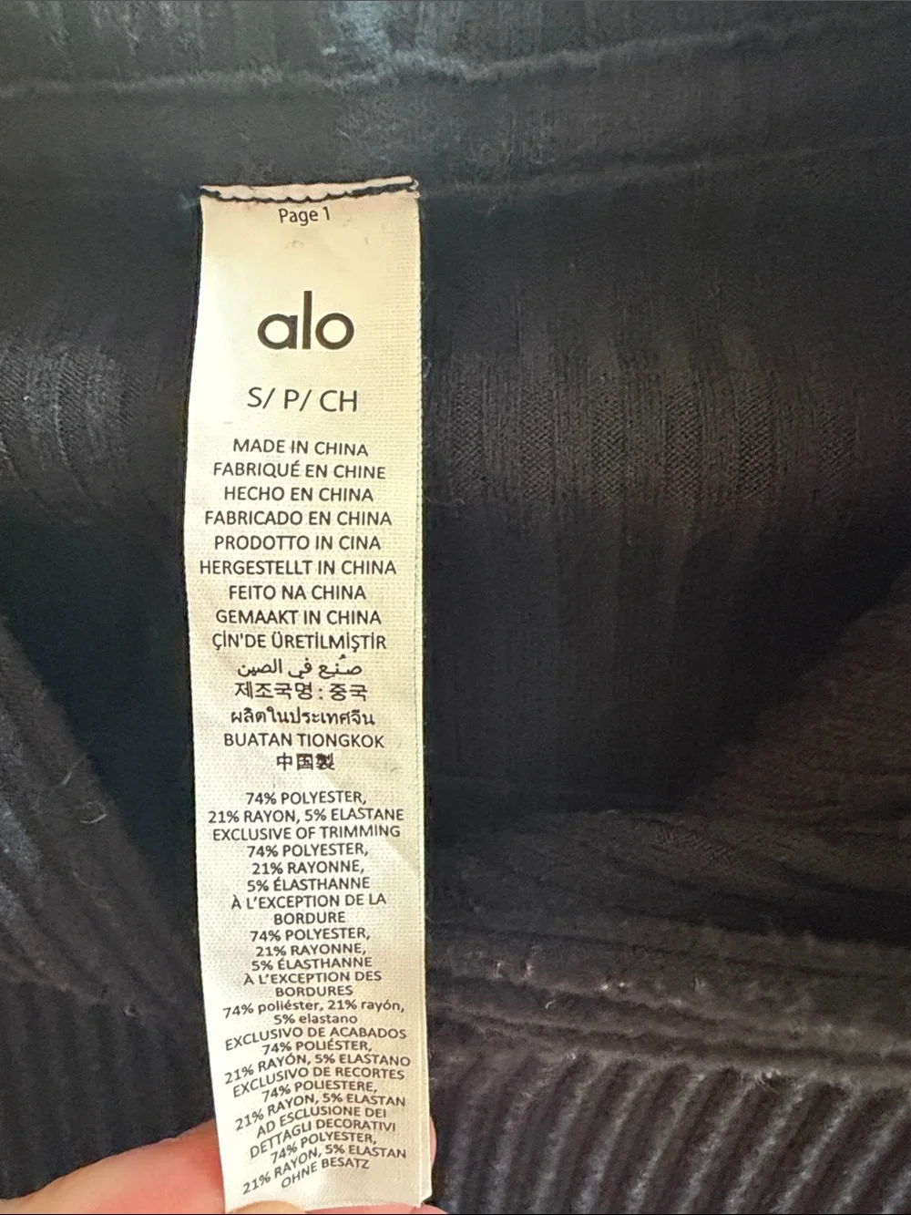 ALO Yoga Black Ribbed Cowl-Neck Cropped Sweater